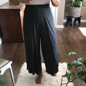 Cropped Wide Leg Elastic Waist Cotton Pant